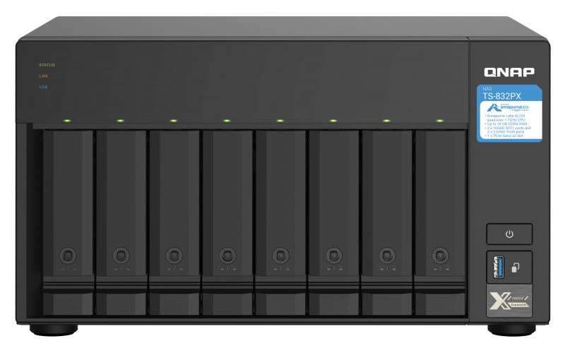 QNAP TS-832PX-4G | 10GbE SFP+, 8-Bay, ARM CPU, 4GB RAM, PCIe Slot, SMB NAS