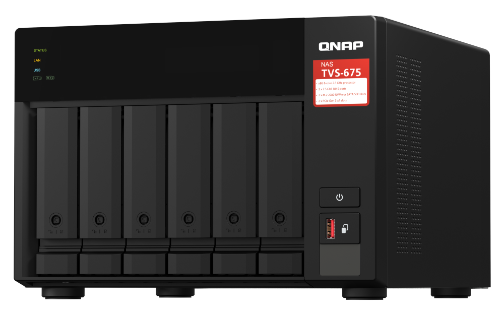 QNAP TVS-675-8G | 2.5GbE, 6-Bay, 8-Core ZhaoXin CPU, 8GB RAM, M.2 Slots, PCIe Slots, SMB NAS