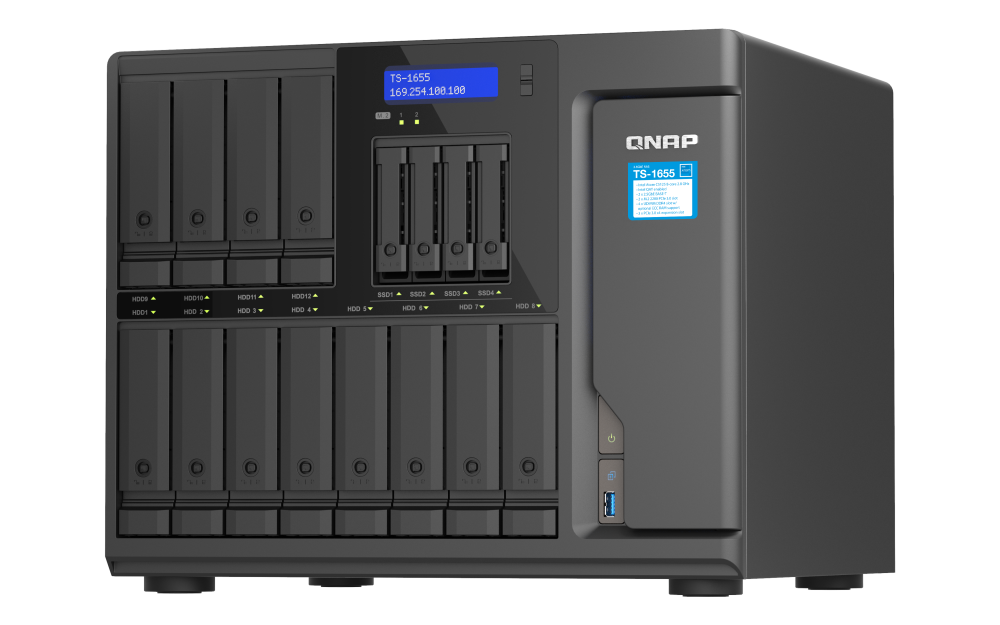 QNAP TS-1655-8G | 2.5GbE, 16-Bay, 8-Core Intel CPU, 8GB RAM, M.2 Slots, PCIe Slots, SMB NAS