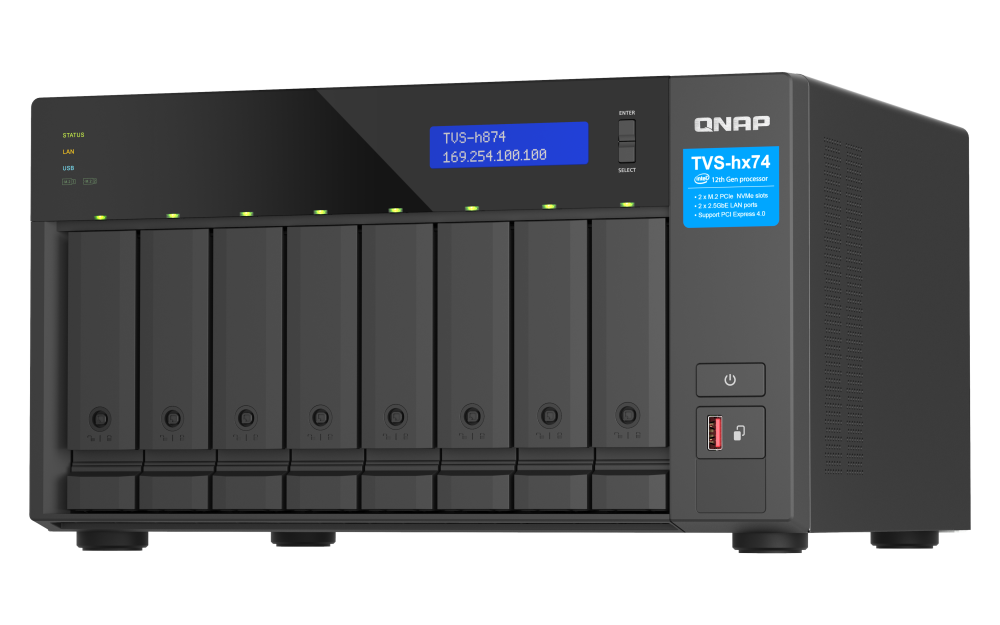 QNAP TVS-h874-i5-32G | 2.5GbE, 8-Bay, ZFS, Intel Core i5-12400, 32GB RAM, M.2 Slots, PCIe Slots, High-End NAS